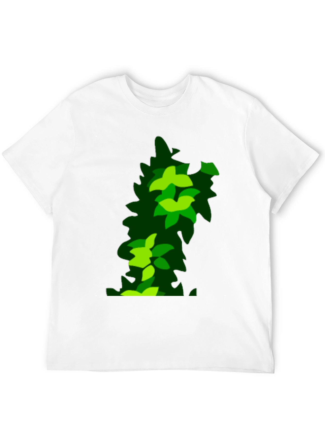 Green Leaf Pattern Black T-Shirt