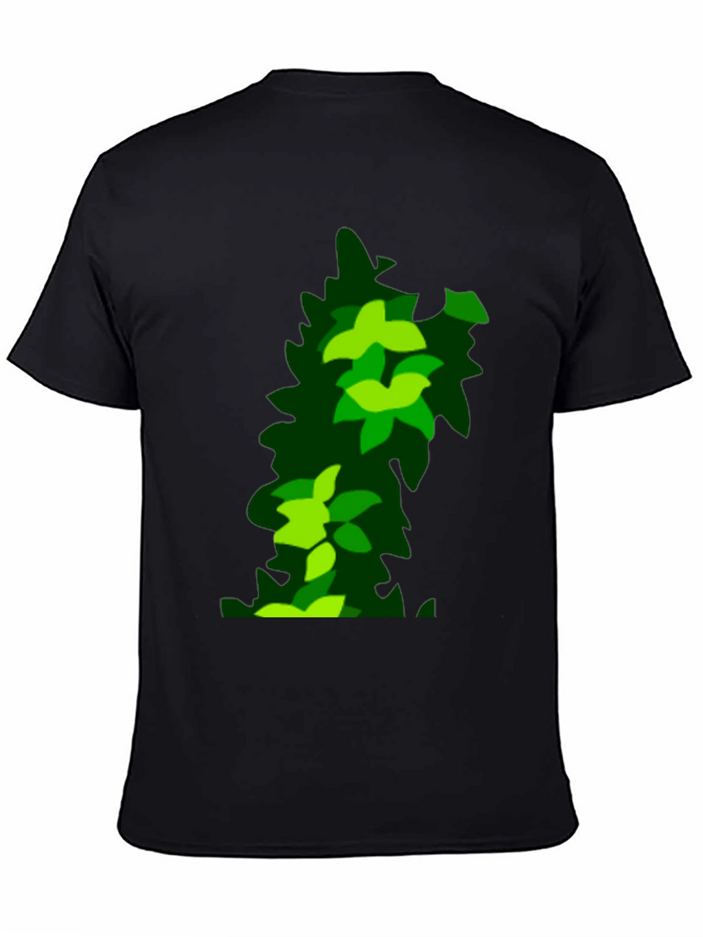 Green Leaf Pattern Black T-Shirt