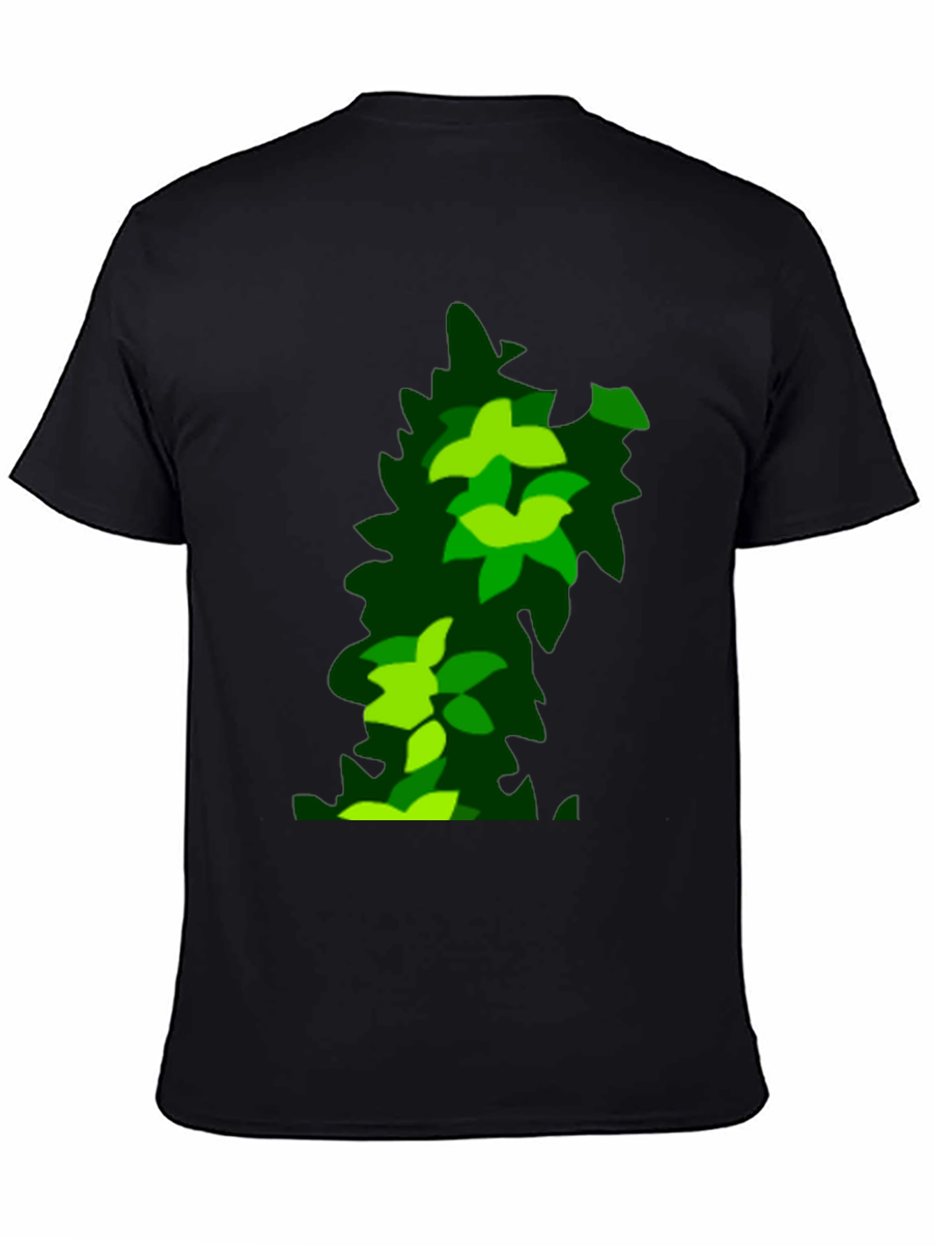 Green Leaf Pattern Black T-Shirt