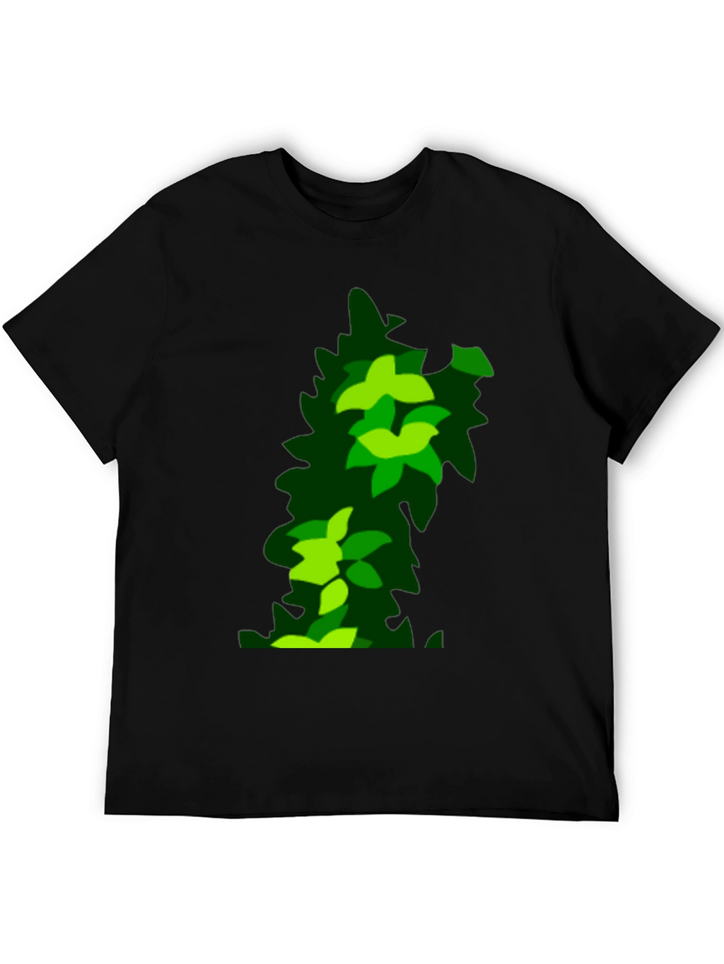Green Leaf Pattern Black T-Shirt