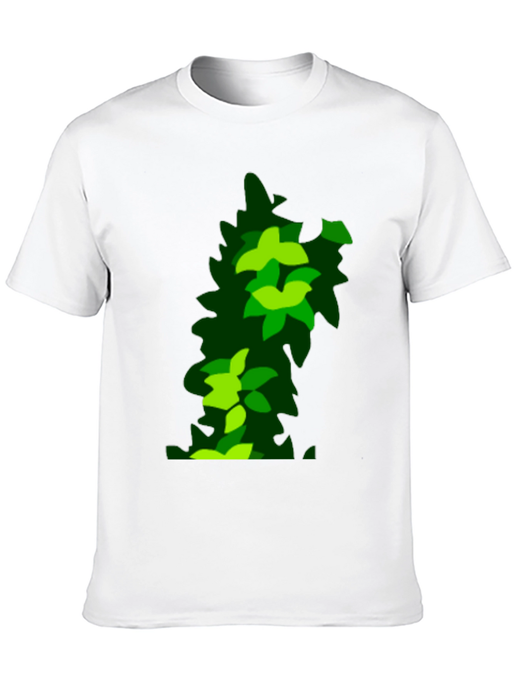 Green Leaf Pattern Black T-Shirt