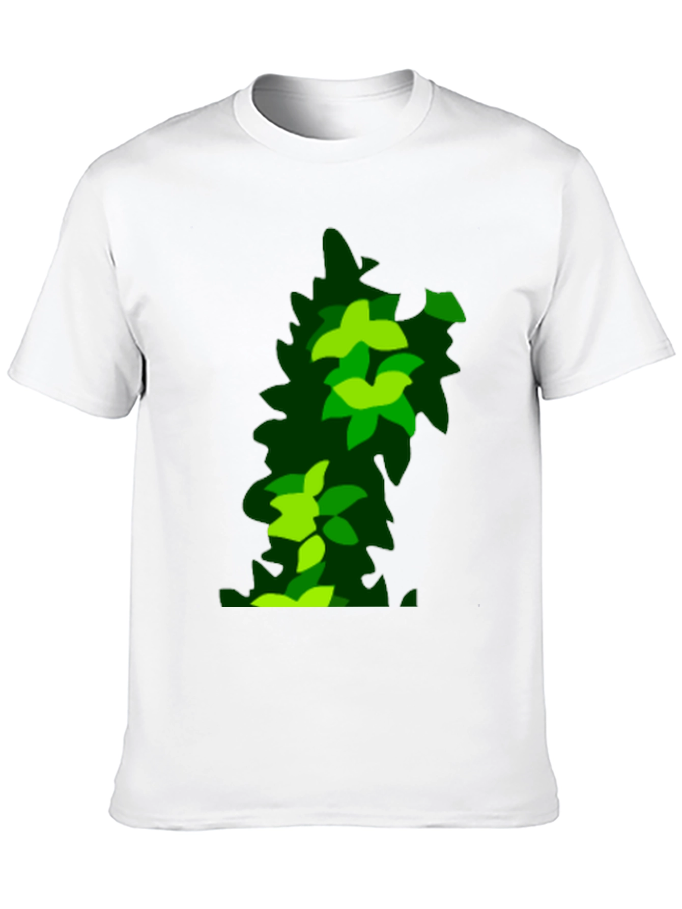 Green Leaf Pattern Black T-Shirt