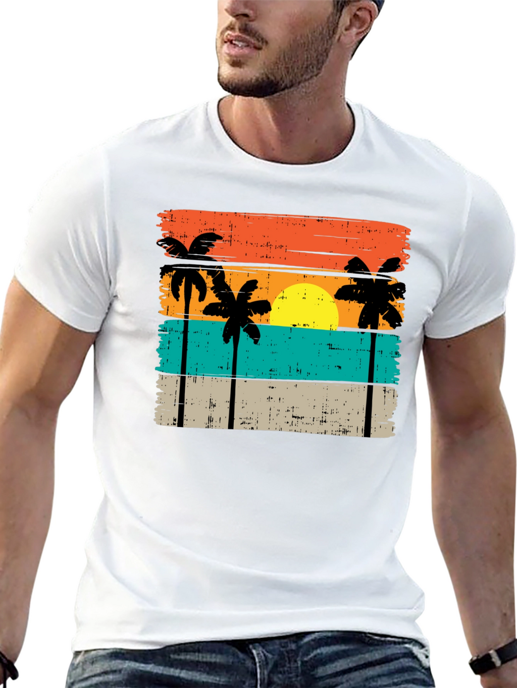 Retro Palm Tree Sunset Graphic T-Shirt
