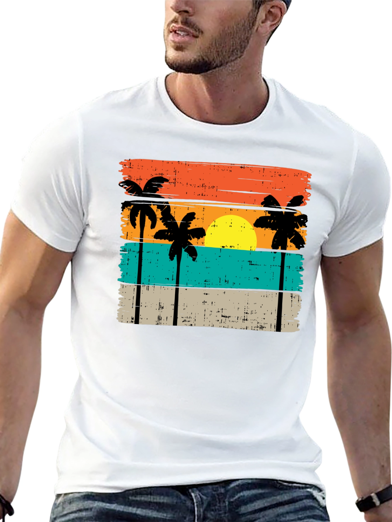Retro Palm Tree Sunset Graphic T-Shirt