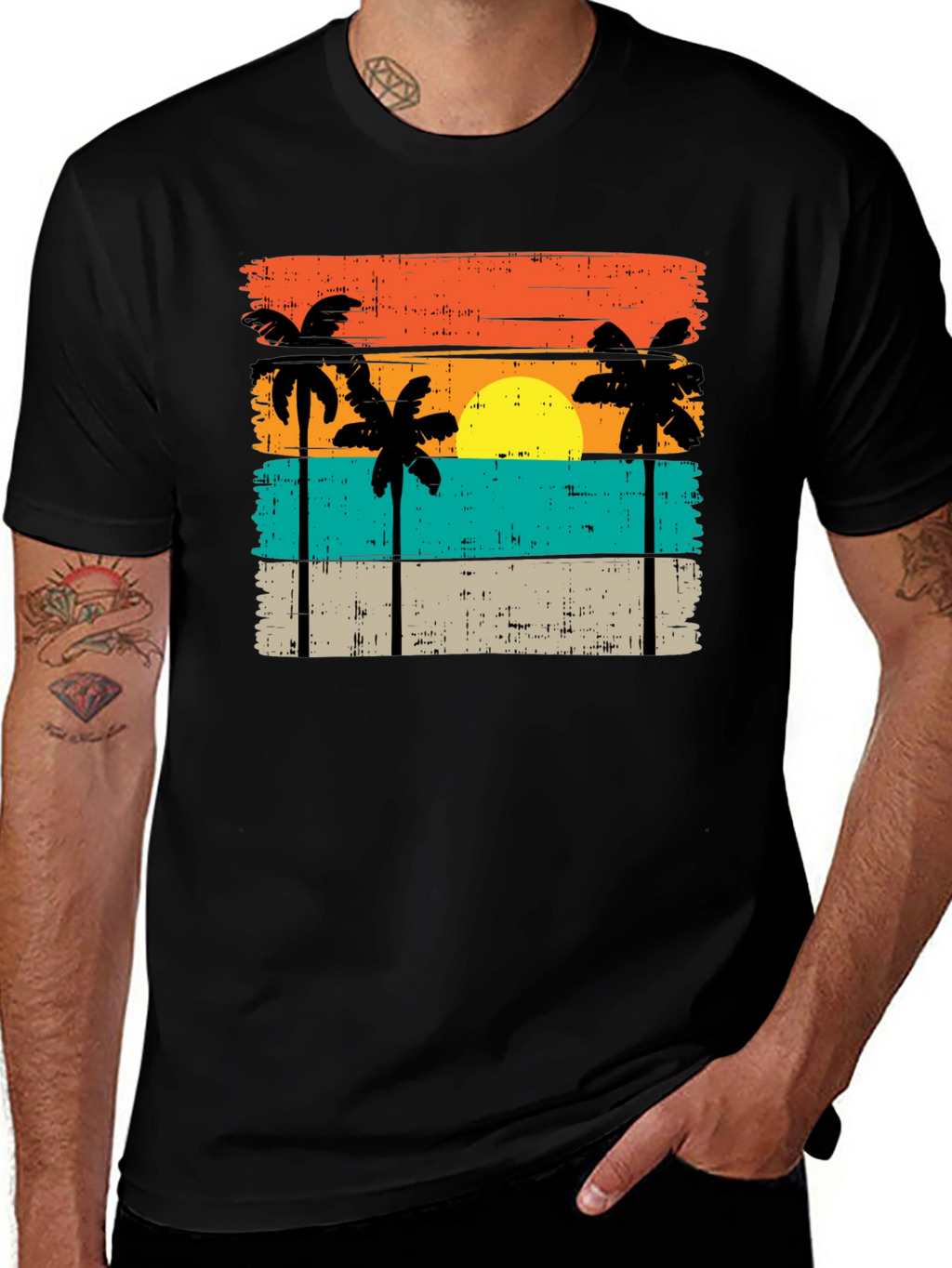 Retro Palm Tree Sunset Graphic T-Shirt