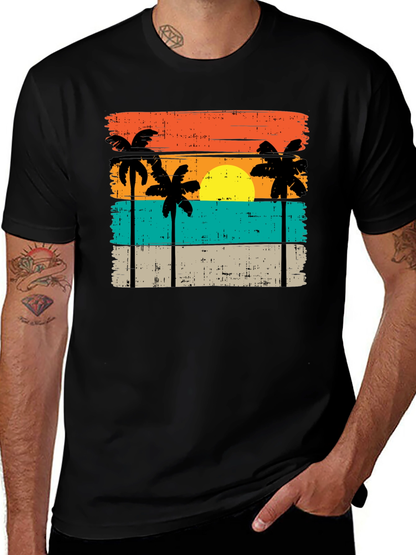 Retro Palm Tree Sunset Graphic T-Shirt