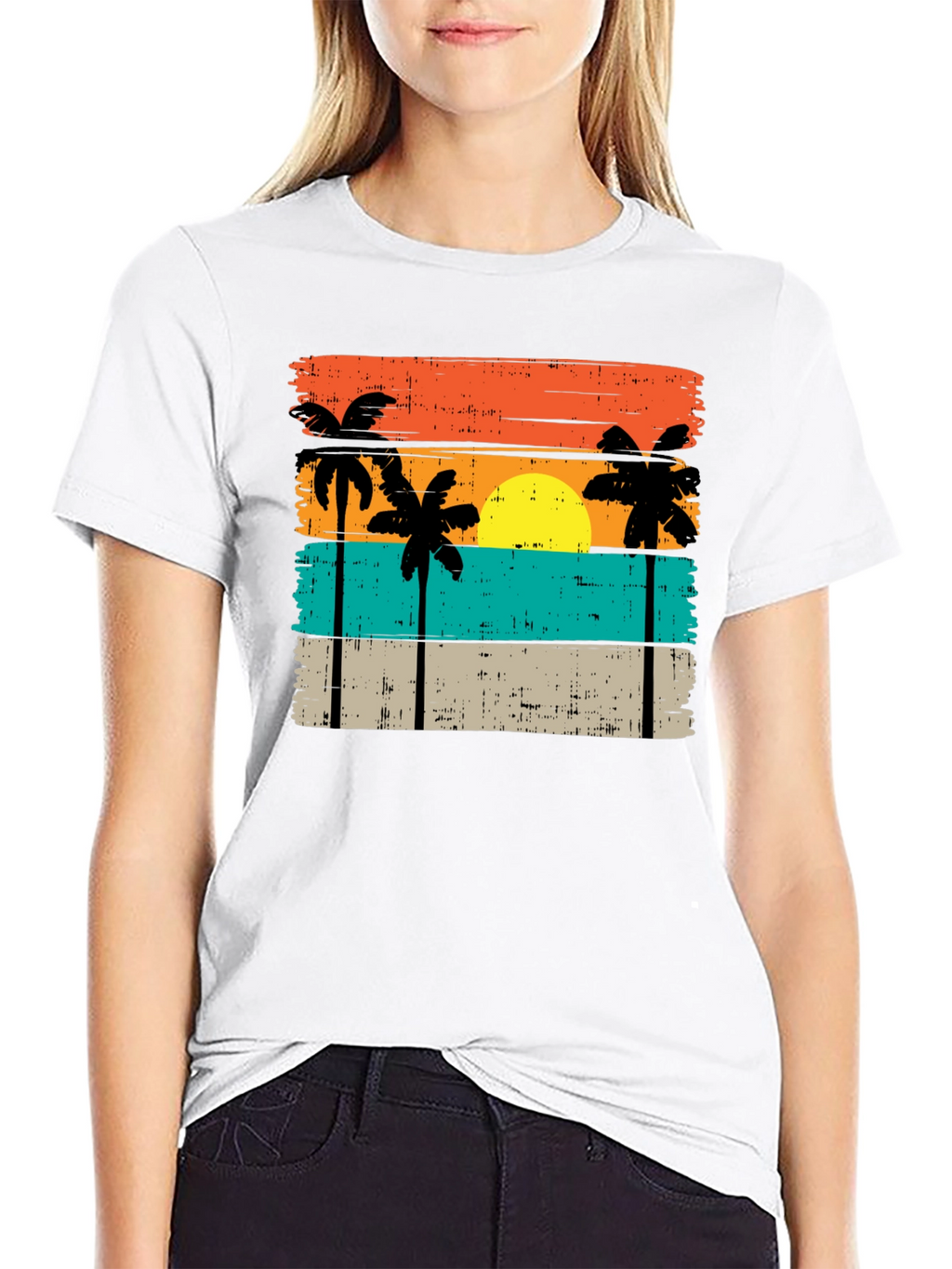 Retro Palm Tree Sunset Graphic T-Shirt