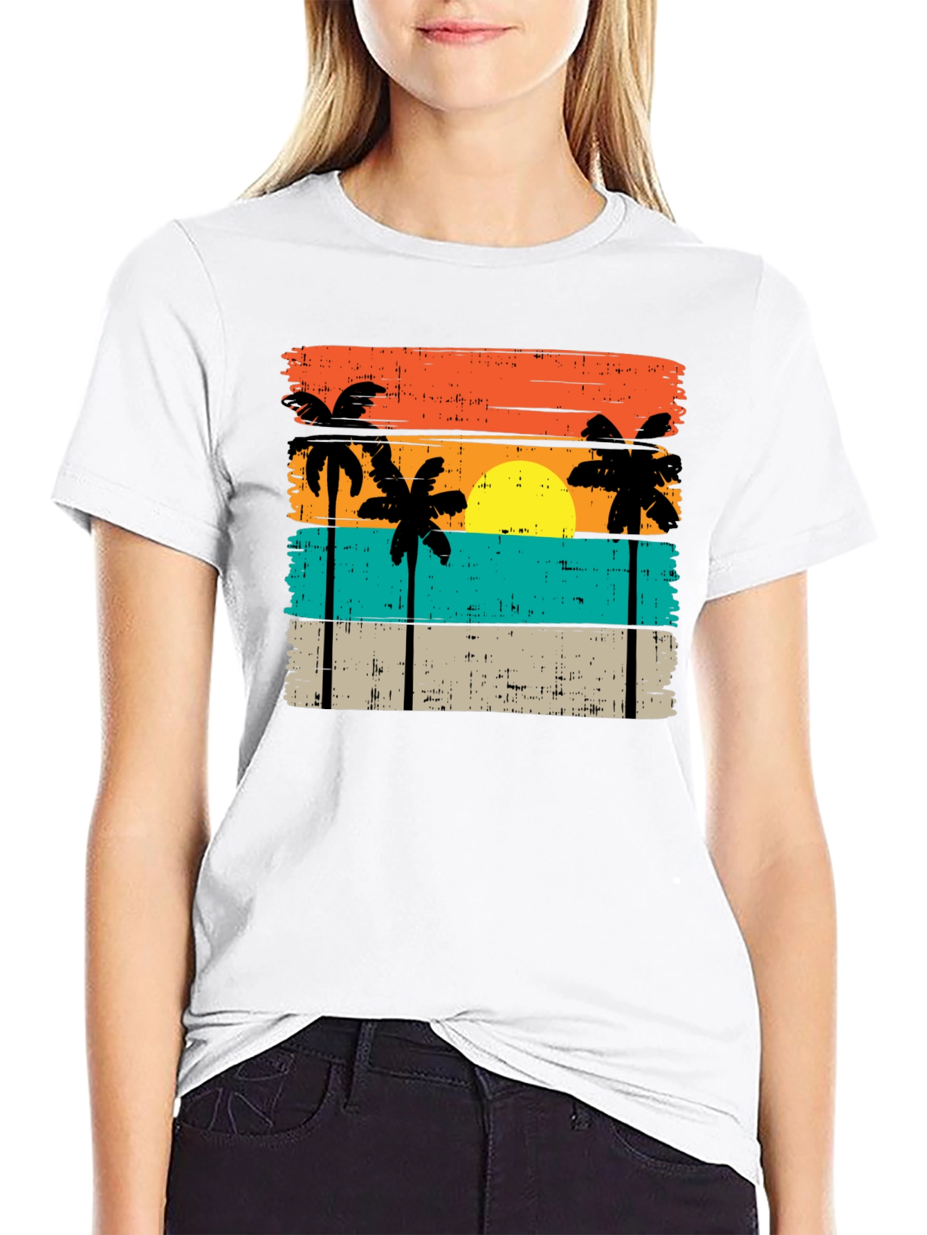 Retro Palm Tree Sunset Graphic T-Shirt