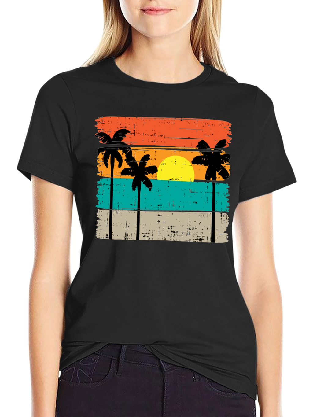 Retro Palm Tree Sunset Graphic T-Shirt