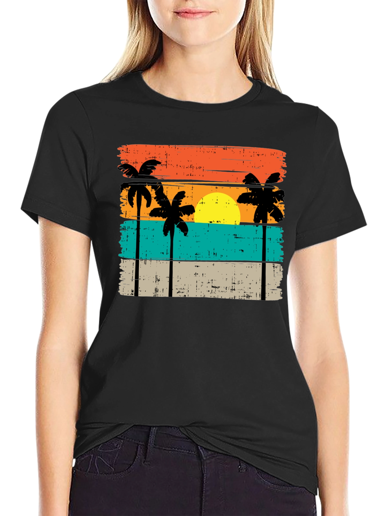 Retro Palm Tree Sunset Graphic T-Shirt