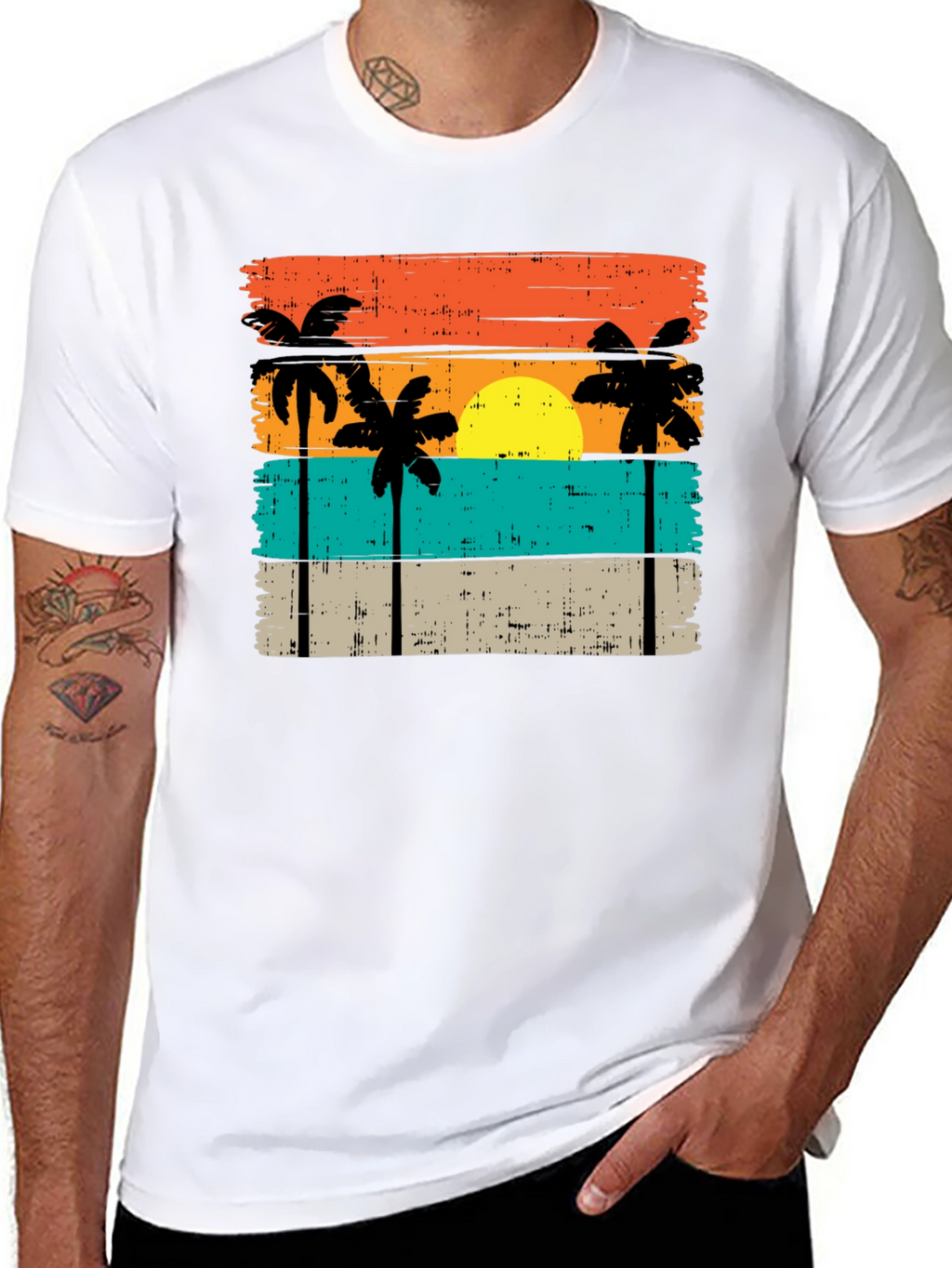 Retro Palm Tree Sunset Graphic T-Shirt