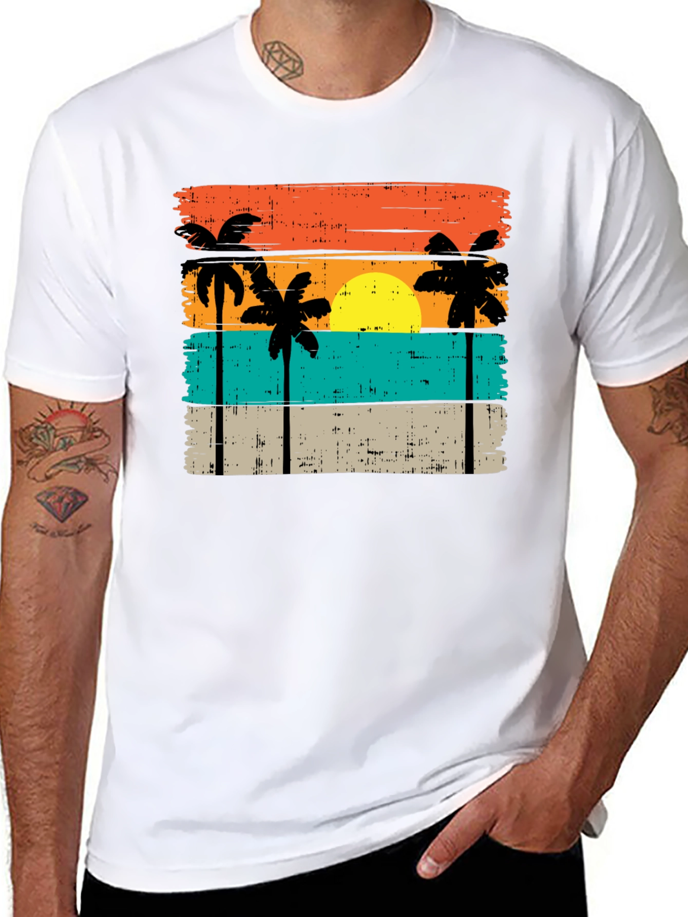 Retro Palm Tree Sunset Graphic T-Shirt