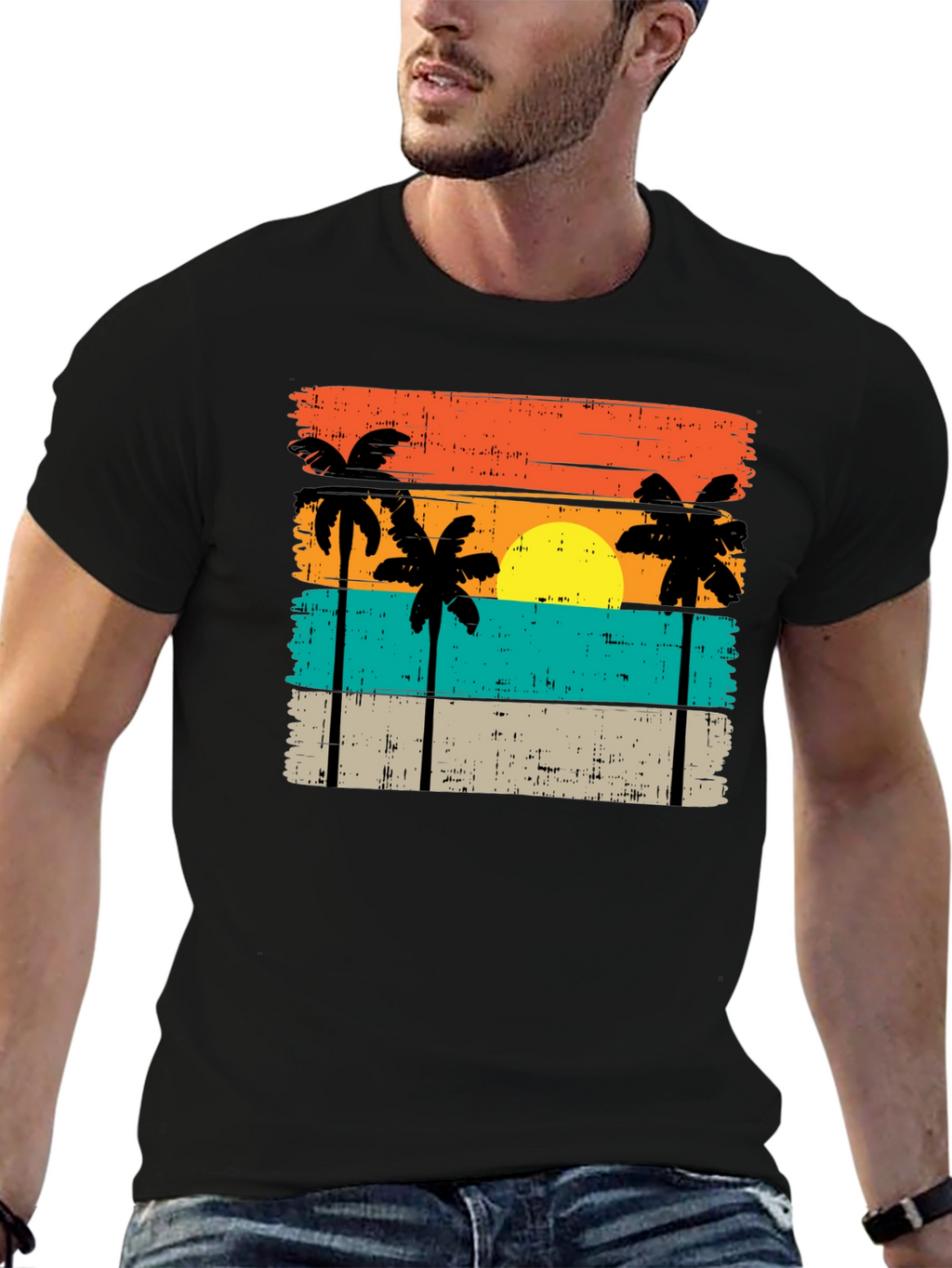 Retro Palm Tree Sunset Graphic T-Shirt