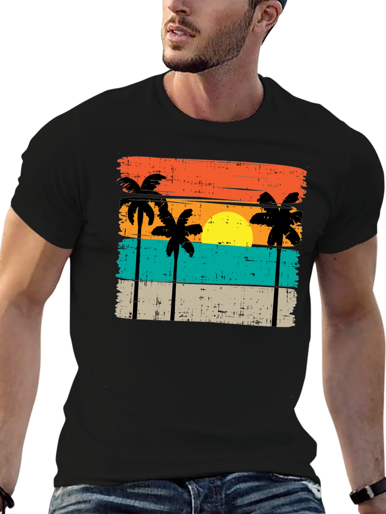Retro Palm Tree Sunset Graphic T-Shirt