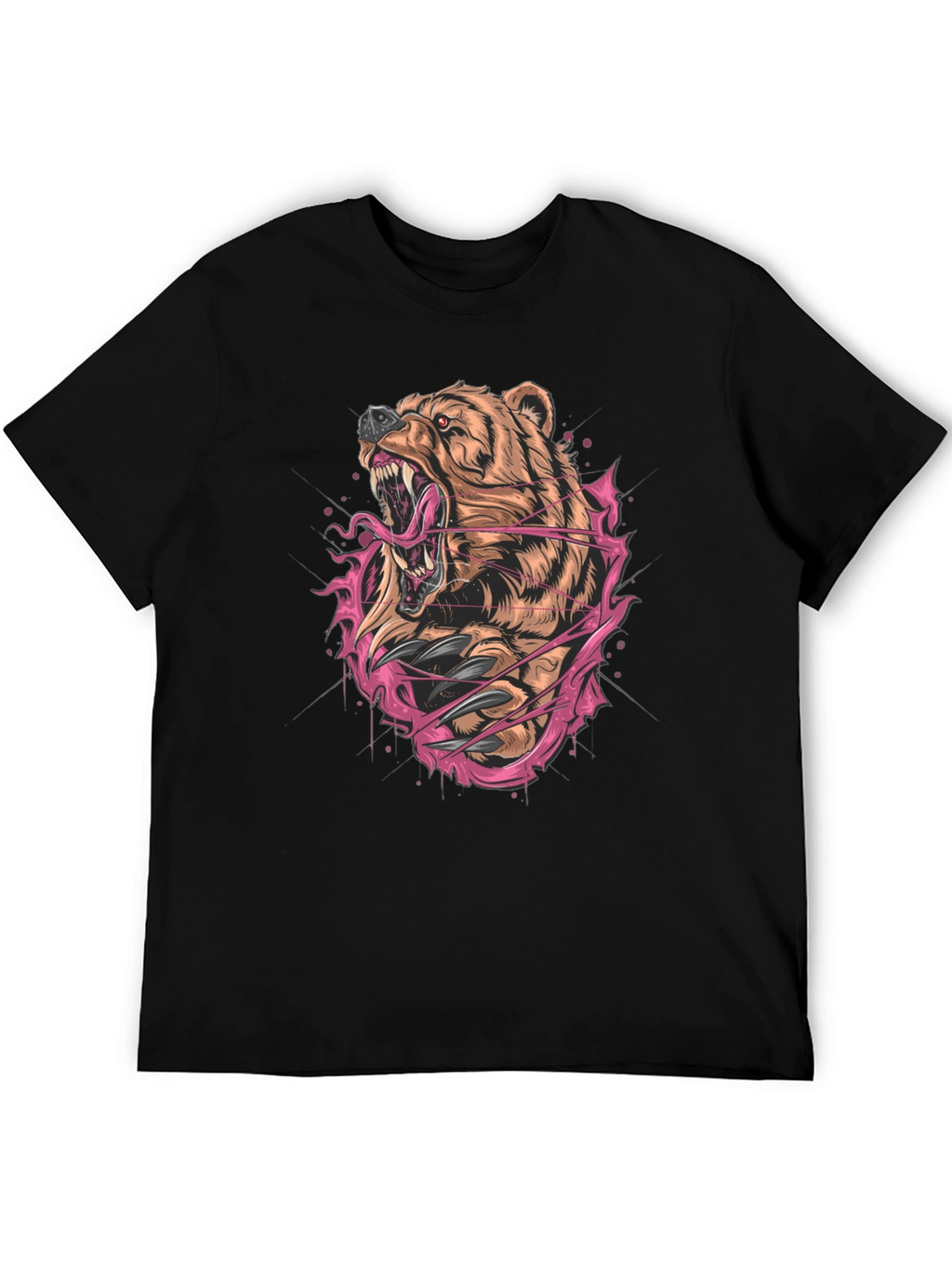 Bear Graphic Print Black T-Shirt
