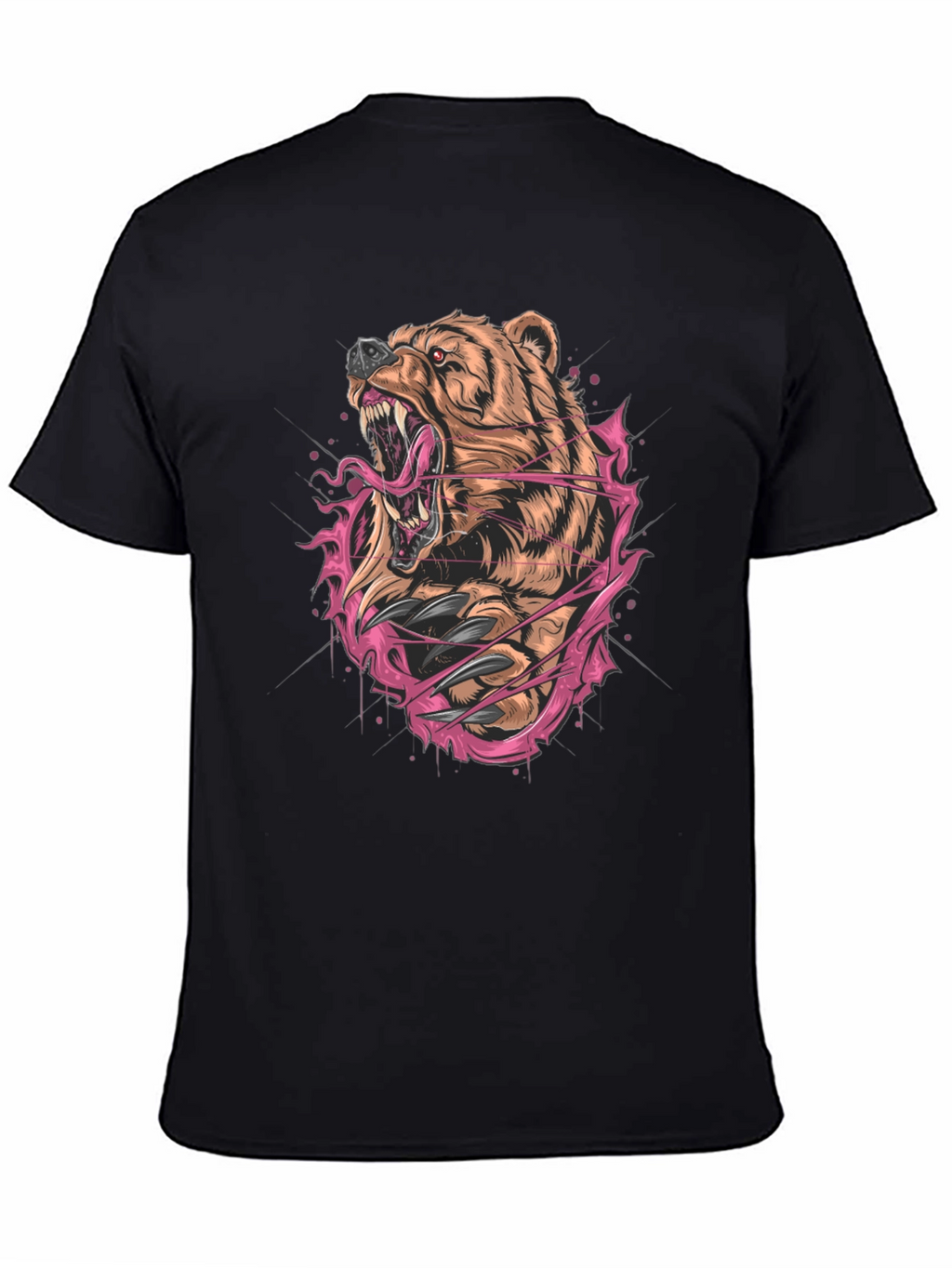 Bear Graphic Print Black T-Shirt