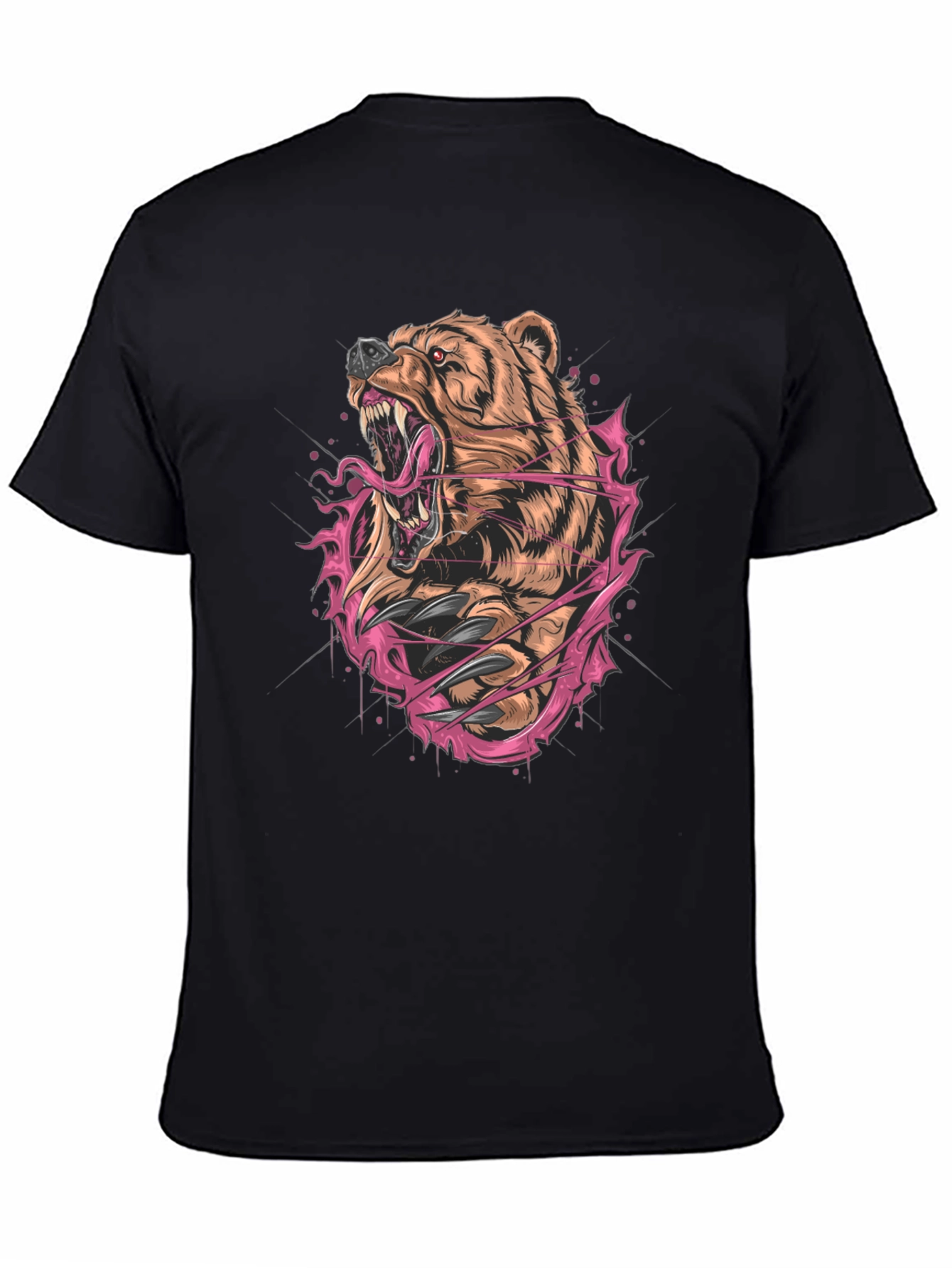 Bear Graphic Print Black T-Shirt