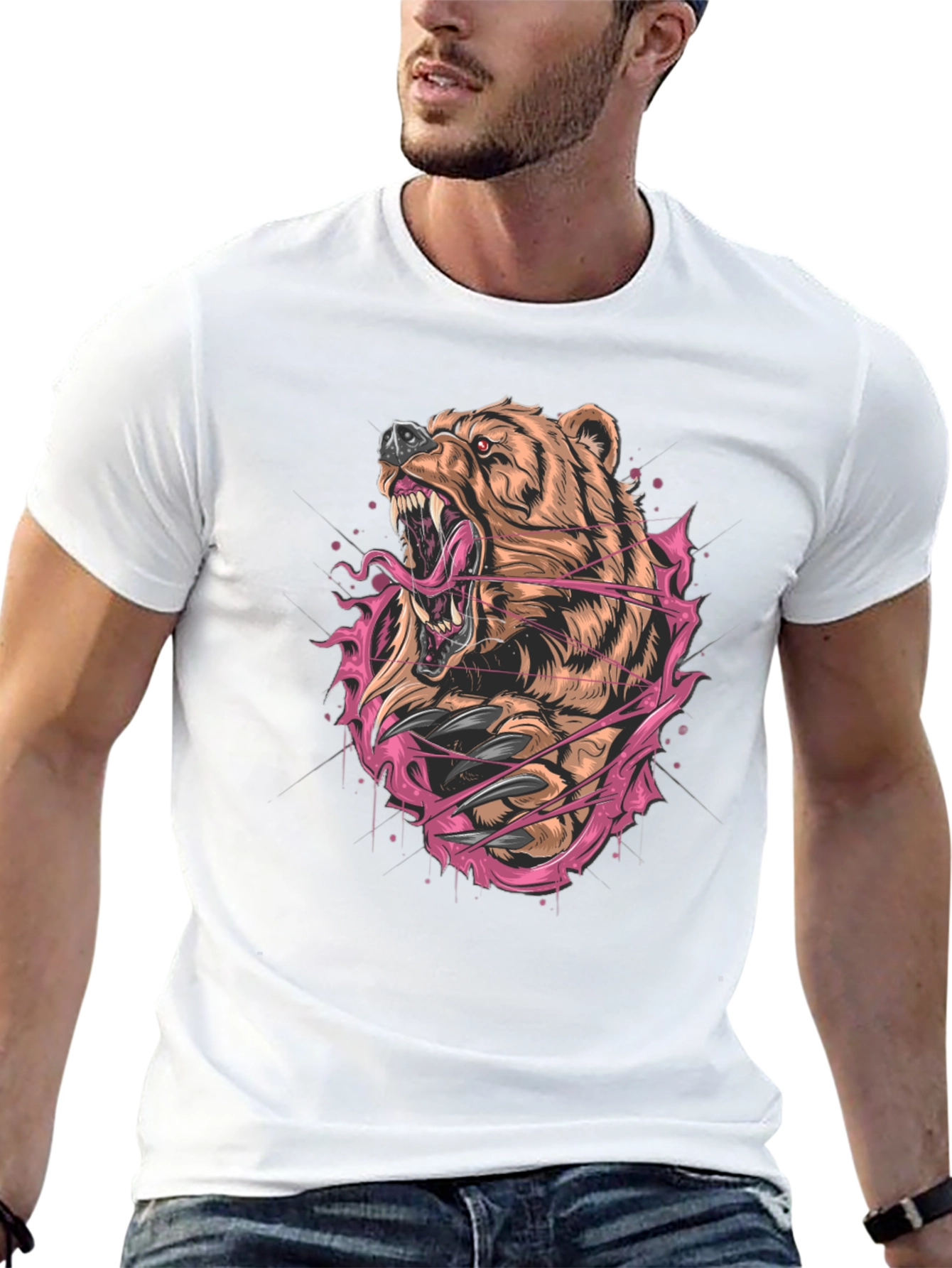 Bear Graphic Print Black T-Shirt