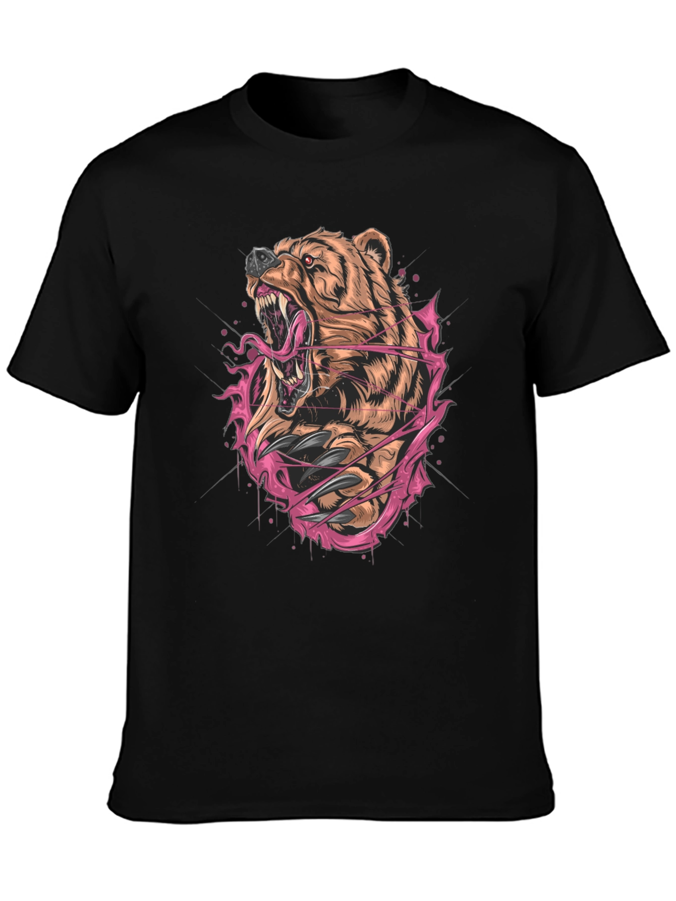 Bear Graphic Print Black T-Shirt
