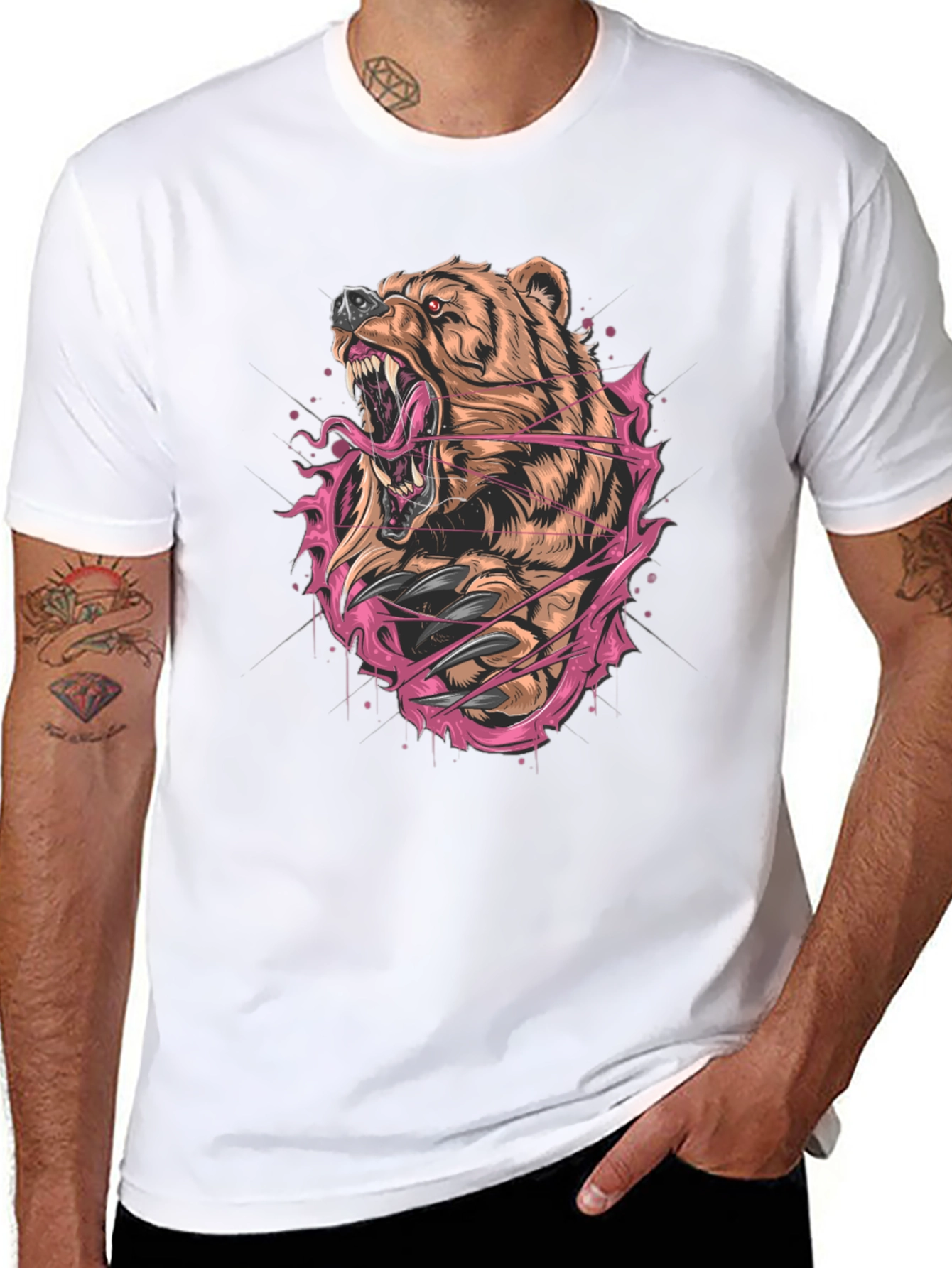 Bear Graphic Print Black T-Shirt