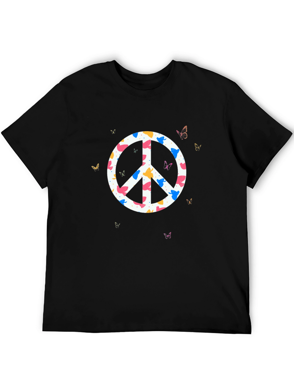 Peace Sign Butterfly Graphic Tee - Black Cotton T-Shirt
