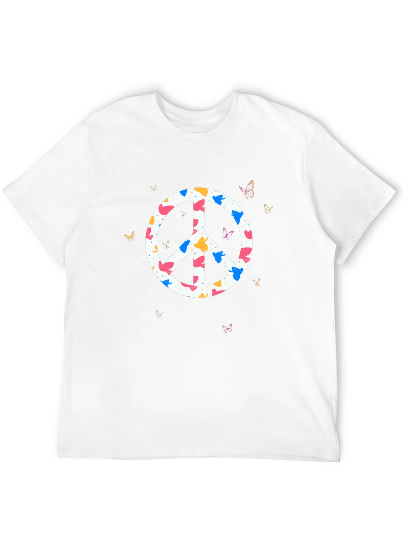 Peace Sign Butterfly Graphic Tee - Black Cotton T-Shirt