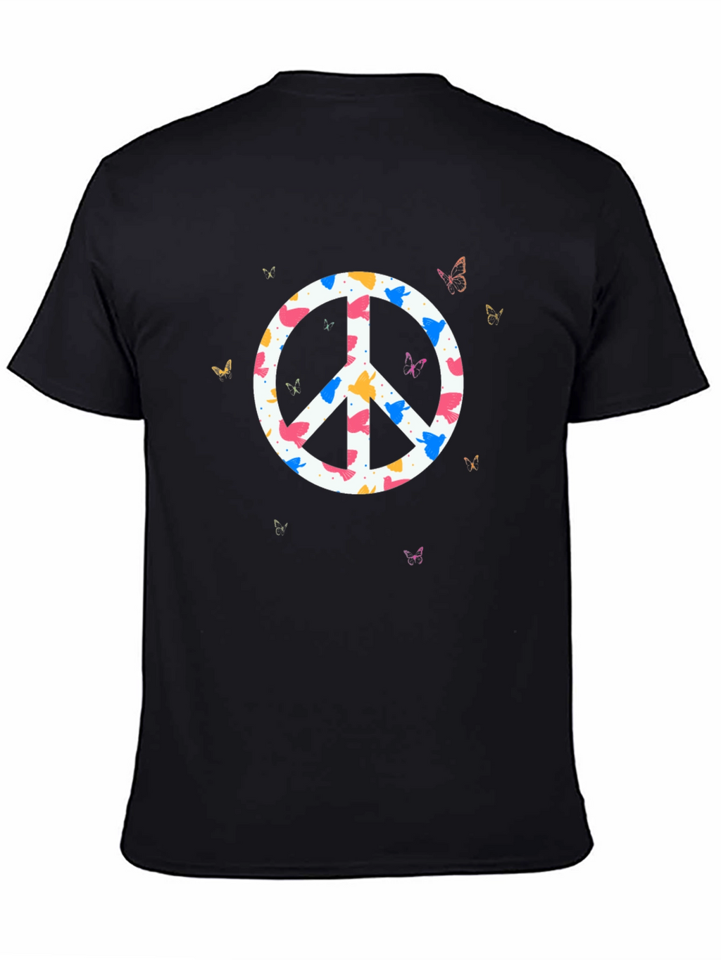 Peace Sign Butterfly Graphic Tee - Black Cotton T-Shirt