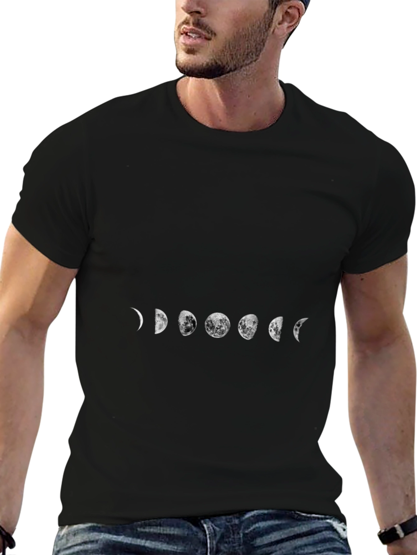 Lunar Phase Graphic Tee - Black Cotton Blend