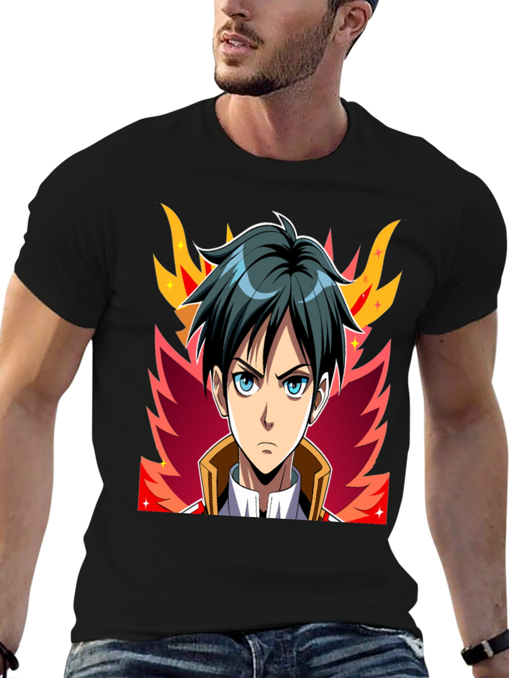 Anime Character Graphic Tee - Black