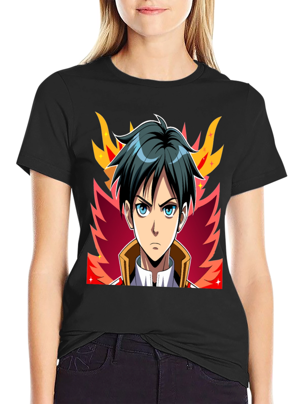 Anime Character Graphic Tee - Black