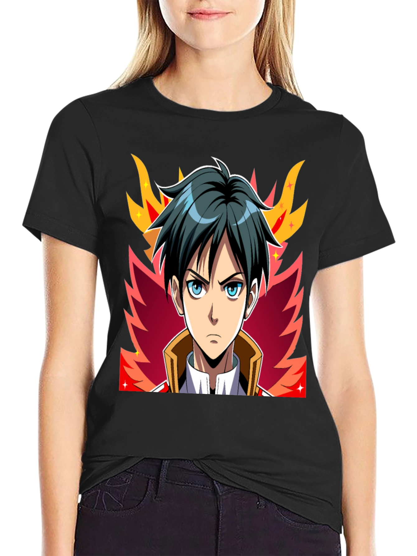 Anime Character Graphic Tee - Black