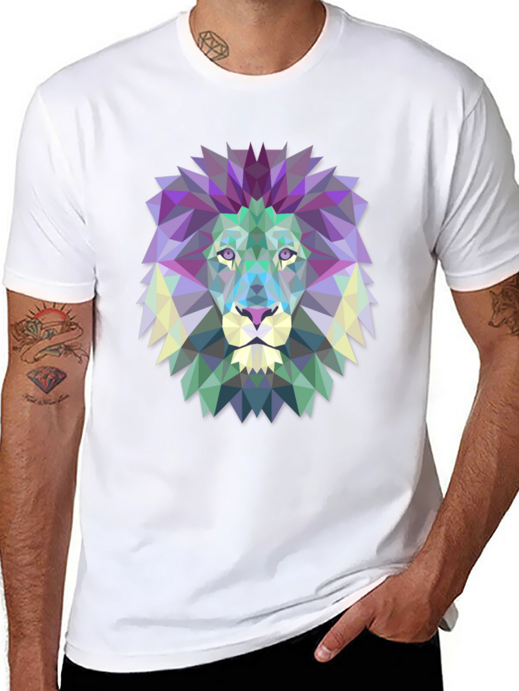 Geometric Lion Graphic Tee - Modern Mens T-Shirt