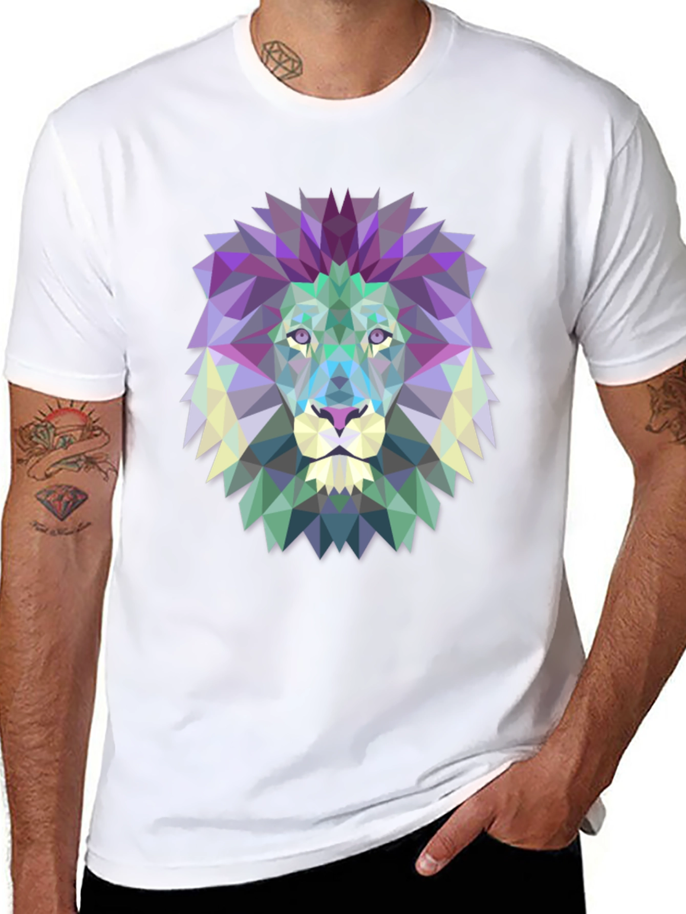 Geometric Lion Graphic Tee - Modern Mens T-Shirt