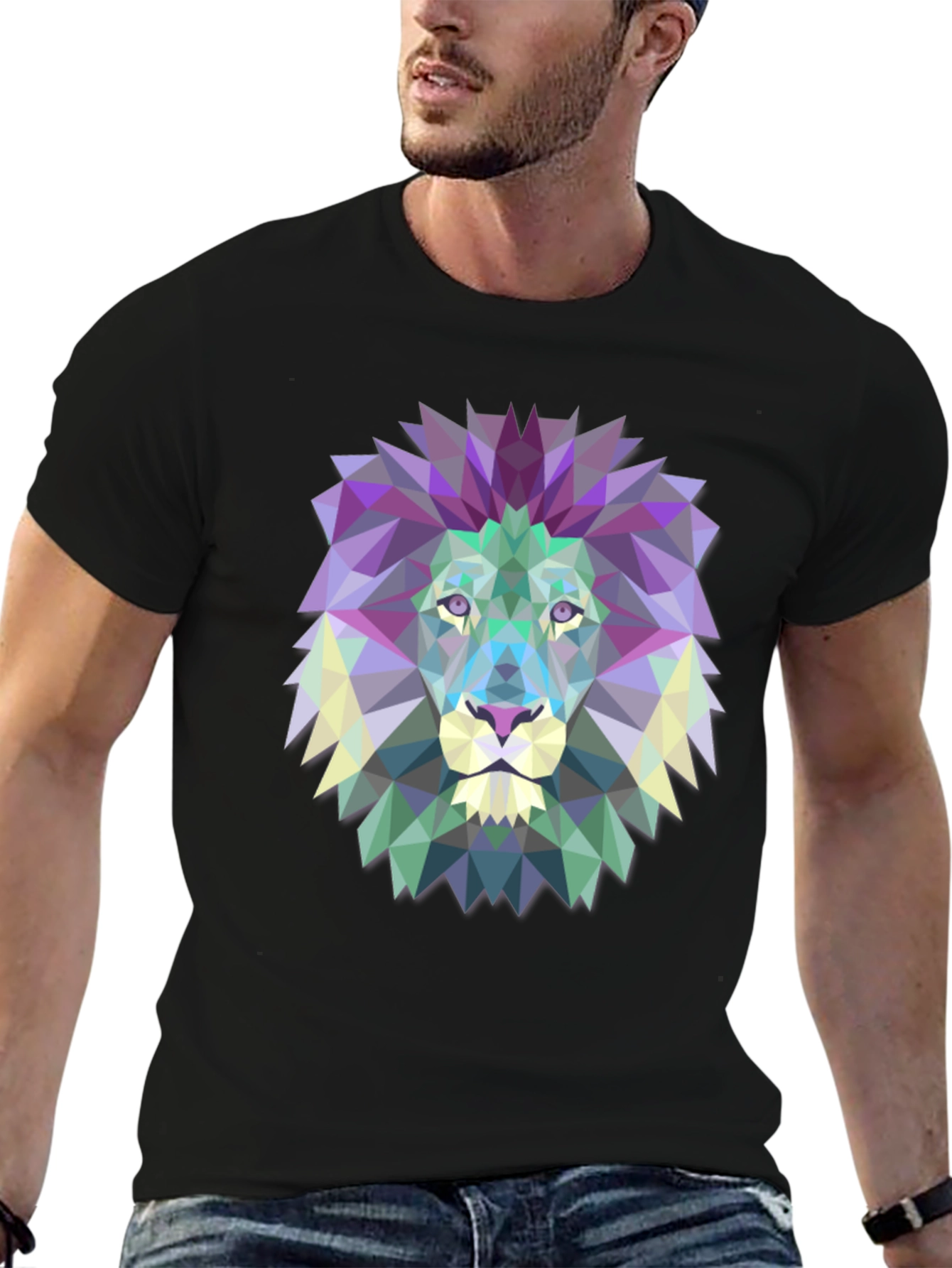 Geometric Lion Graphic Tee - Modern Mens T-Shirt
