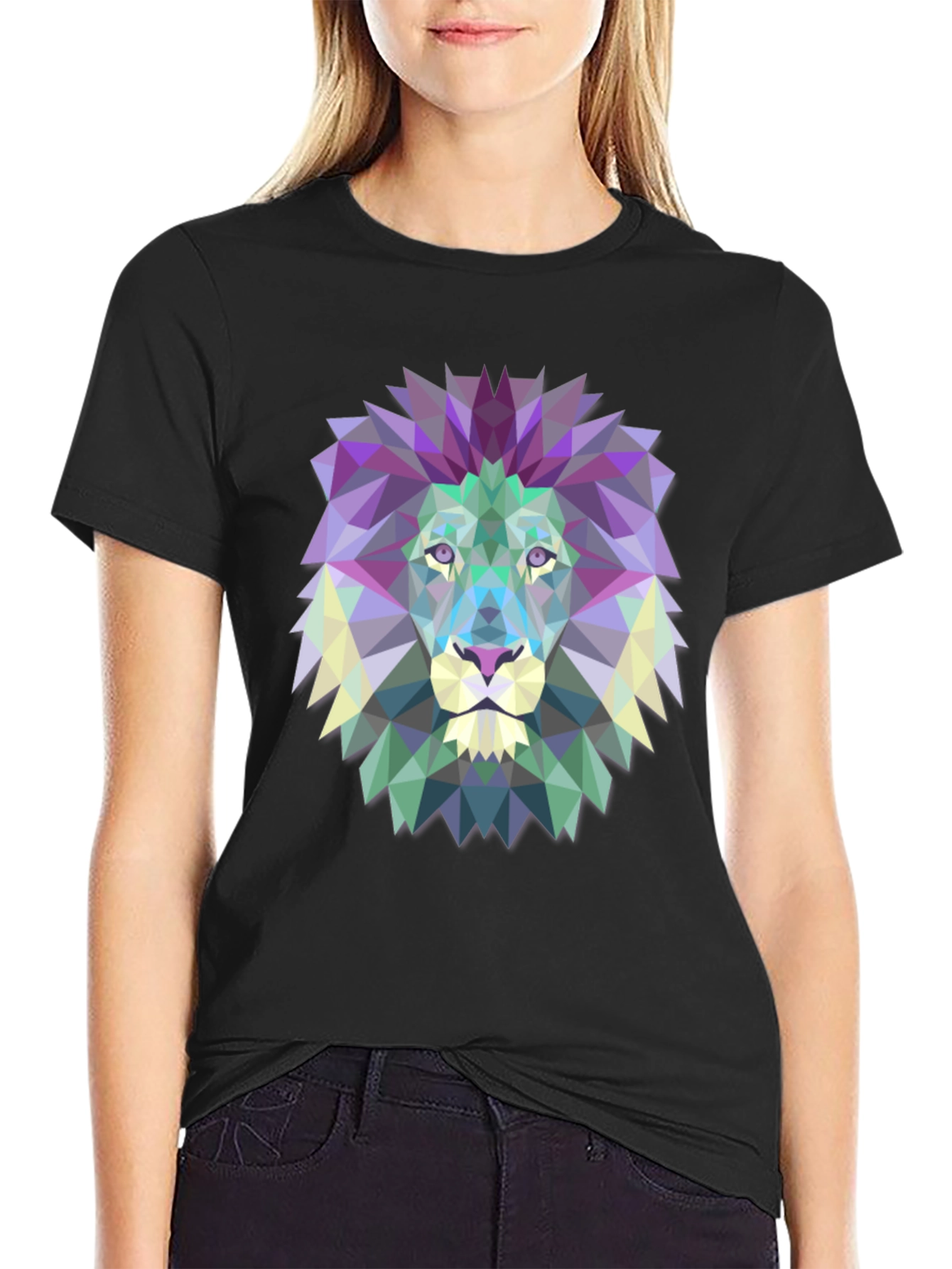 Geometric Lion Graphic Tee - Modern Mens T-Shirt