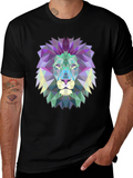 Geometric Lion Graphic Tee - Modern Mens T-Shirt