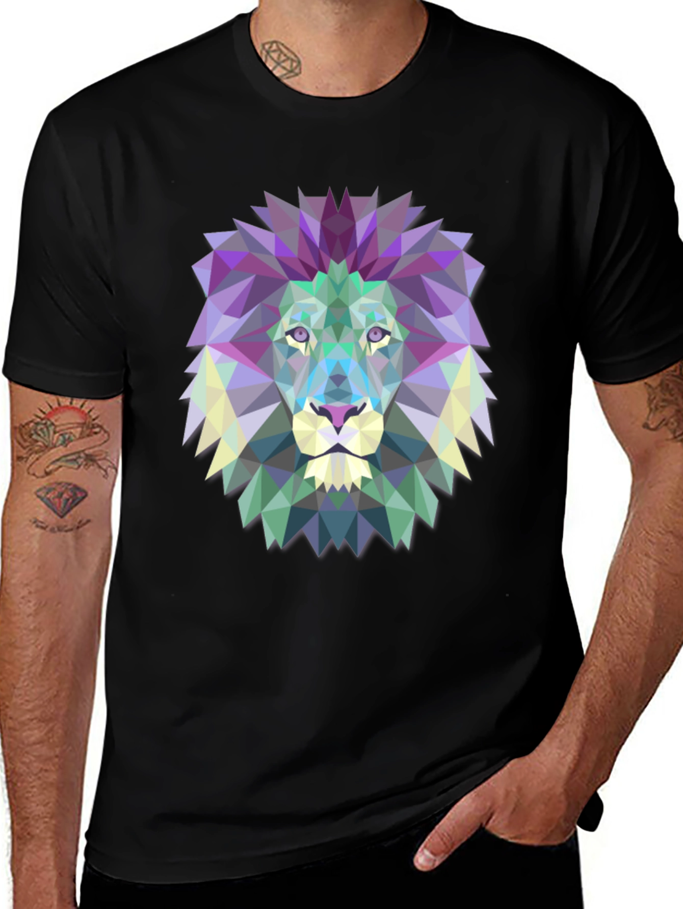 Geometric Lion Graphic Tee - Modern Mens T-Shirt