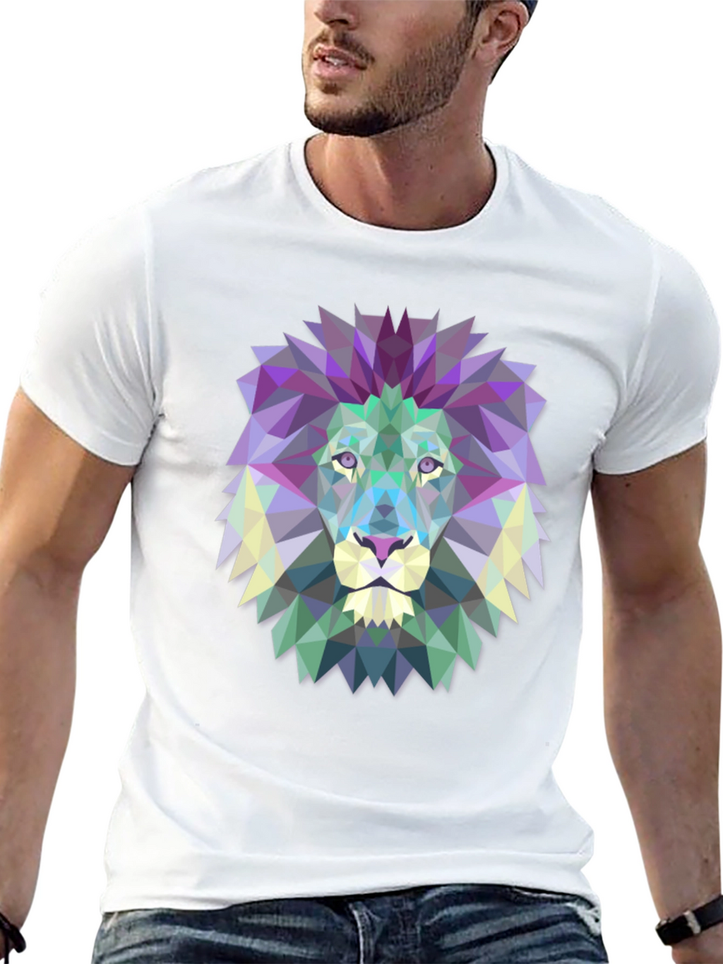Geometric Lion Graphic Tee - Modern Mens T-Shirt
