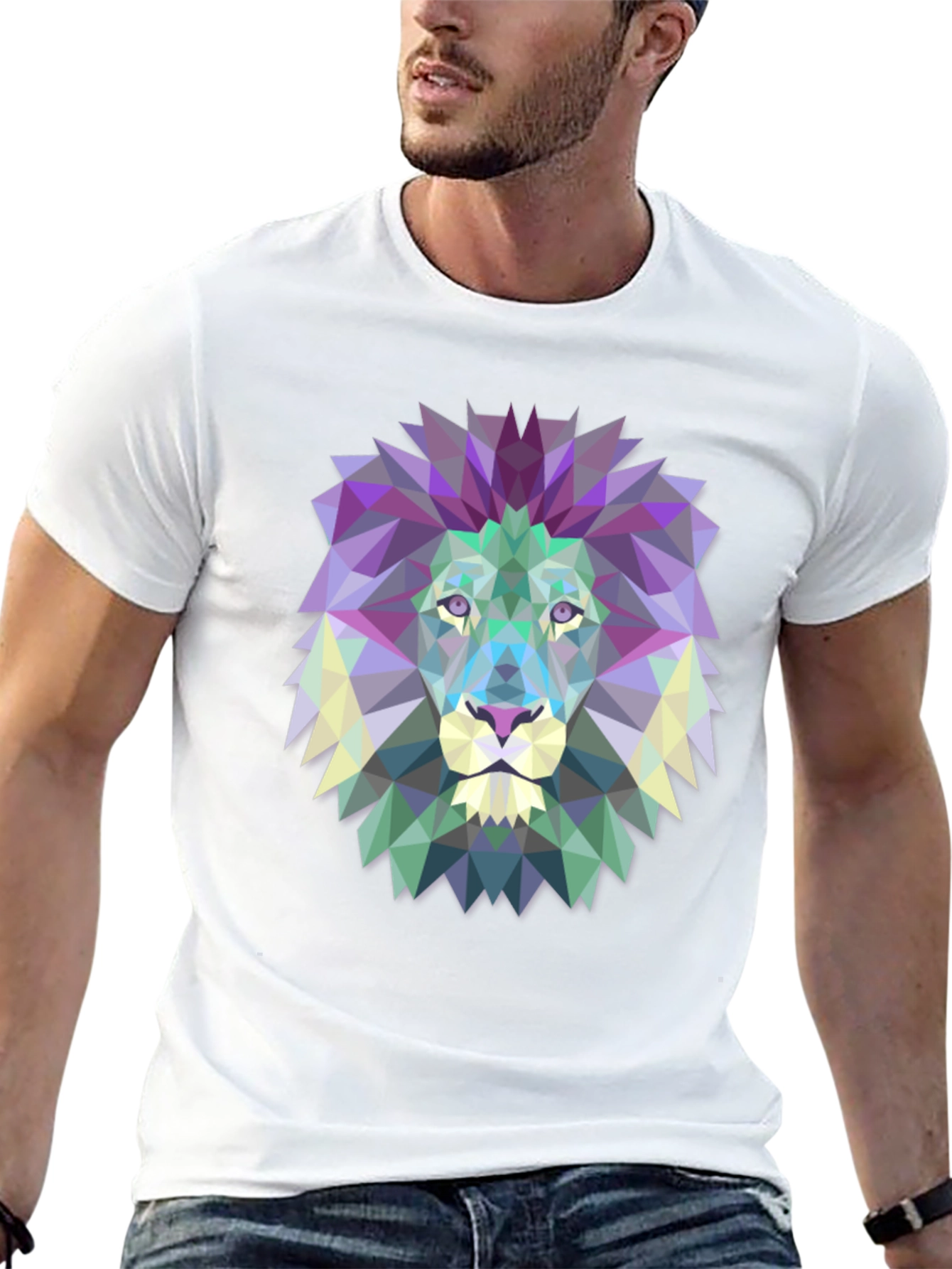 Geometric Lion Graphic Tee - Modern Mens T-Shirt