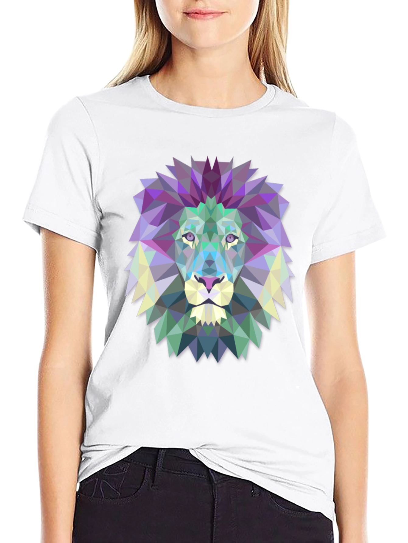 Geometric Lion Graphic Tee - Modern Mens T-Shirt