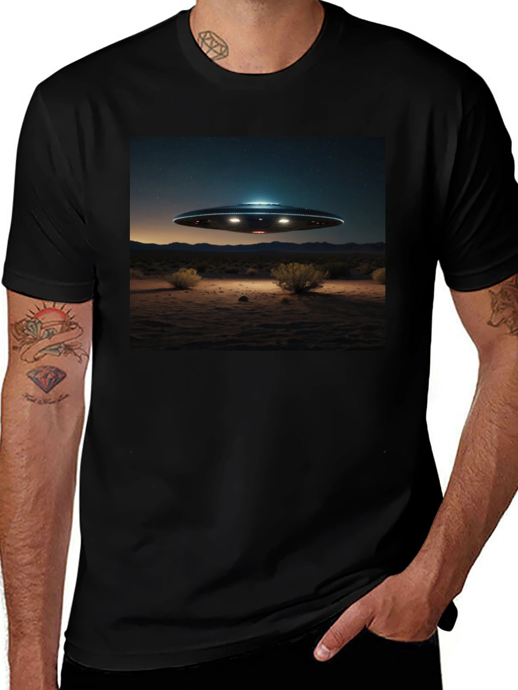 UFO Desert Scene Graphic Tee - Black