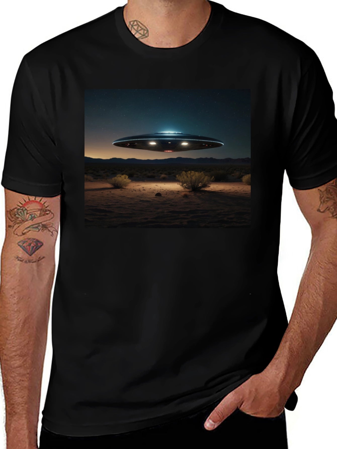 UFO Desert Scene Graphic Tee - Black
