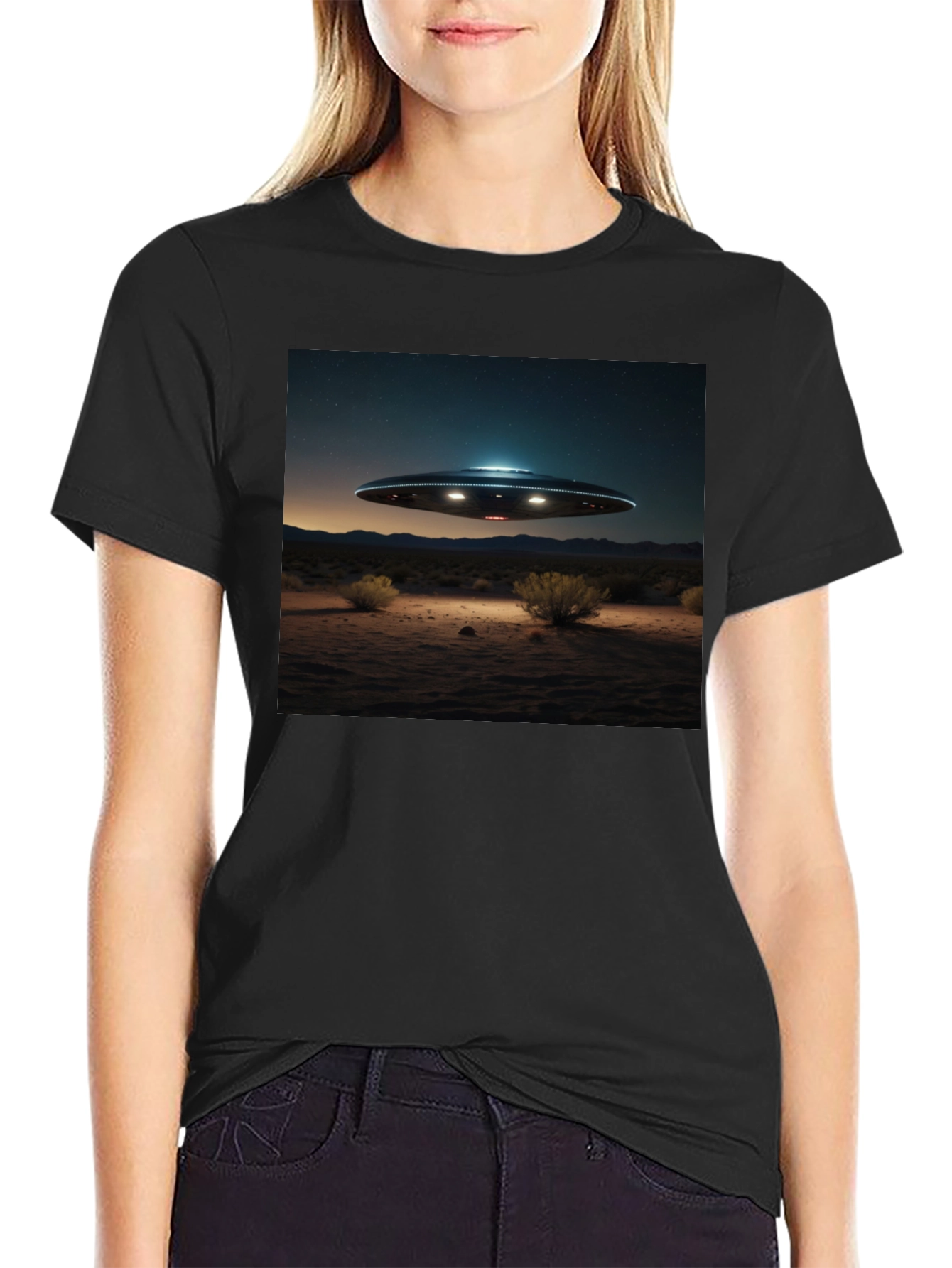 UFO Desert Scene Graphic Tee - Black