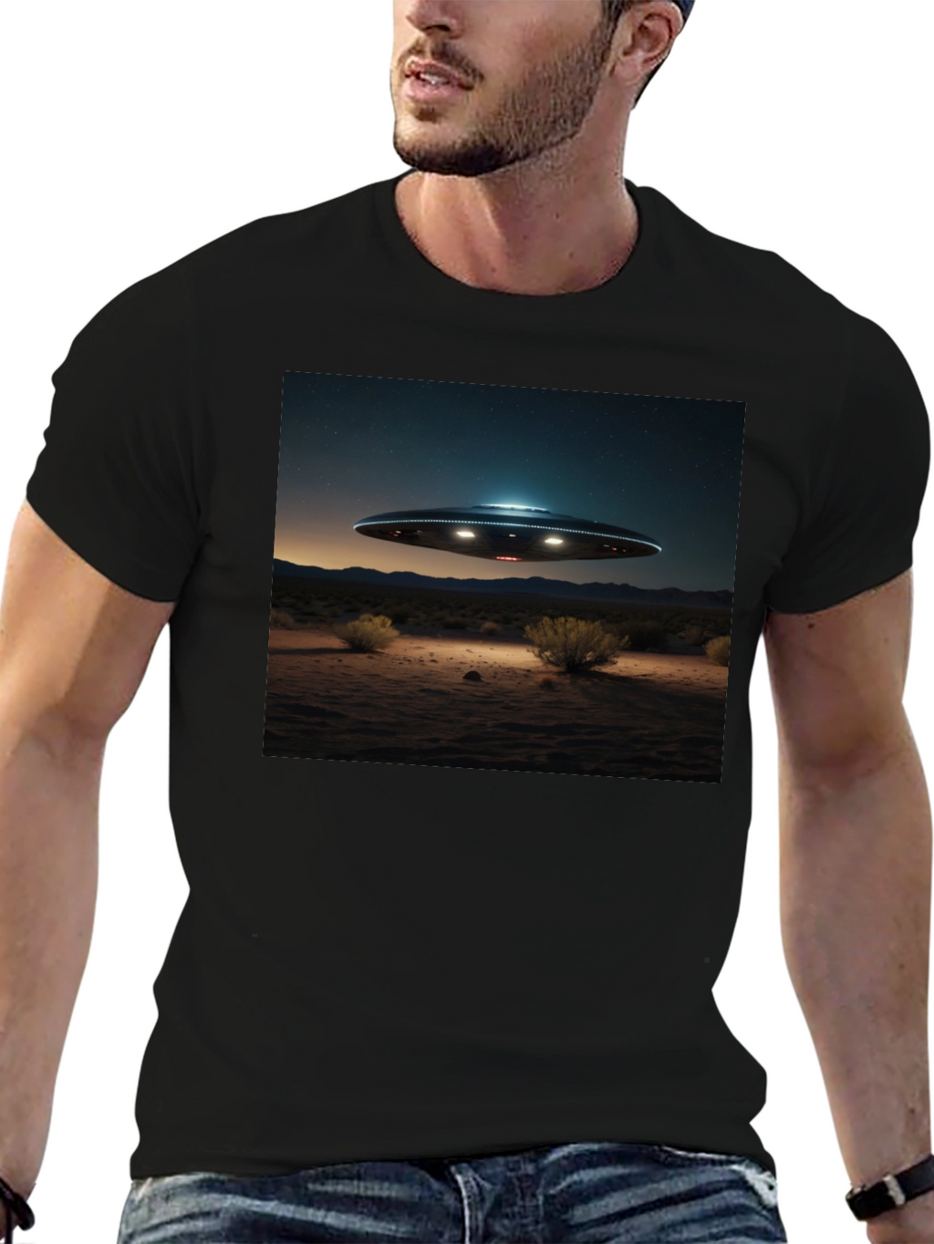UFO Desert Scene Graphic Tee - Black
