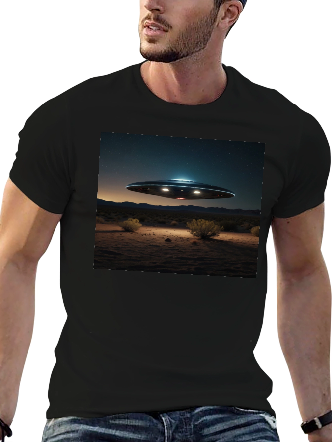 UFO Desert Scene Graphic Tee - Black