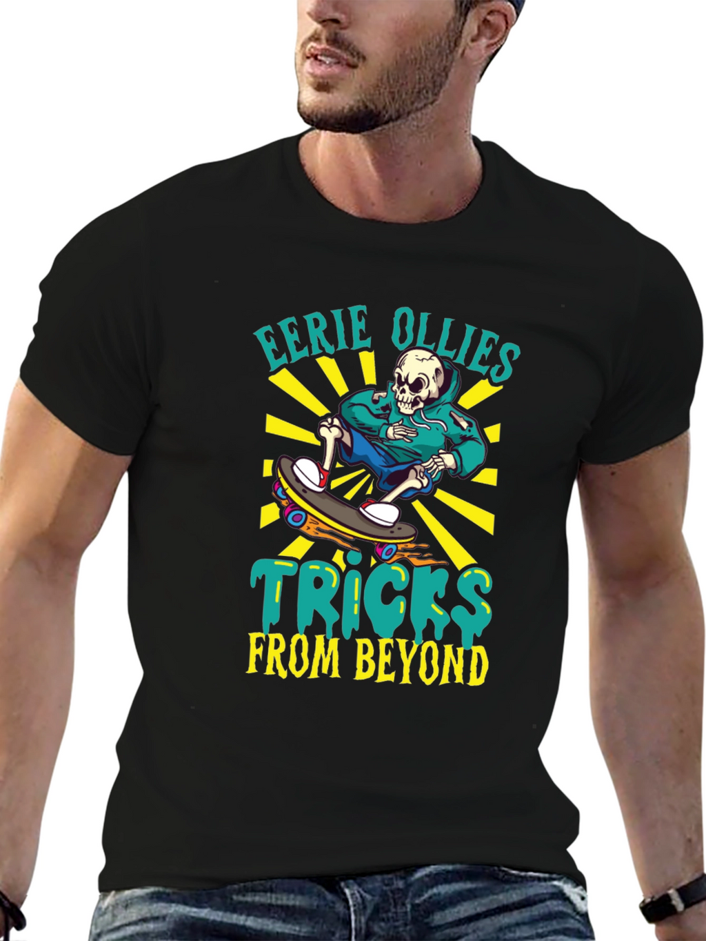 Eerie Ollies Skeleton Skateboard Graphic Tee