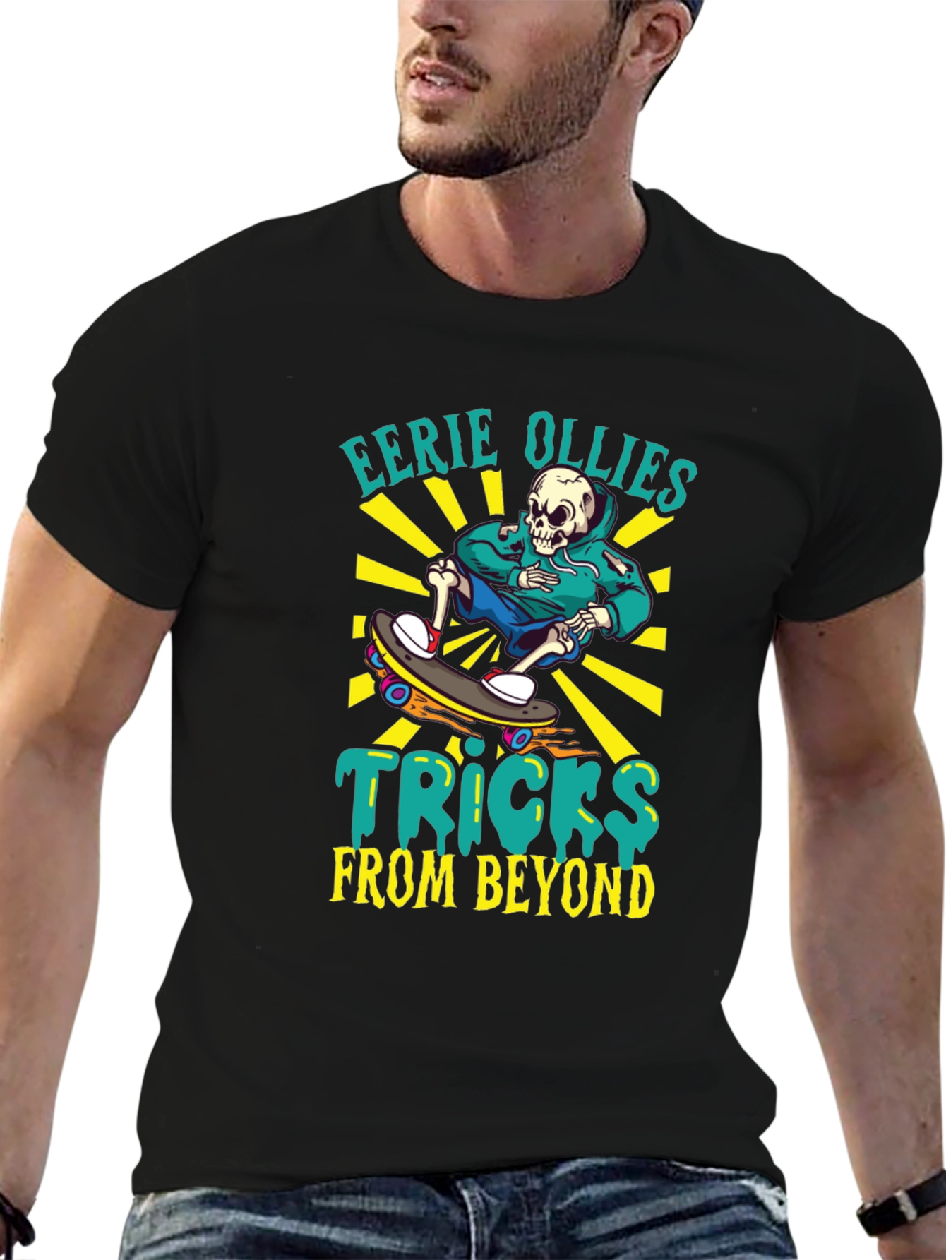 Eerie Ollies Skeleton Skateboard Graphic Tee