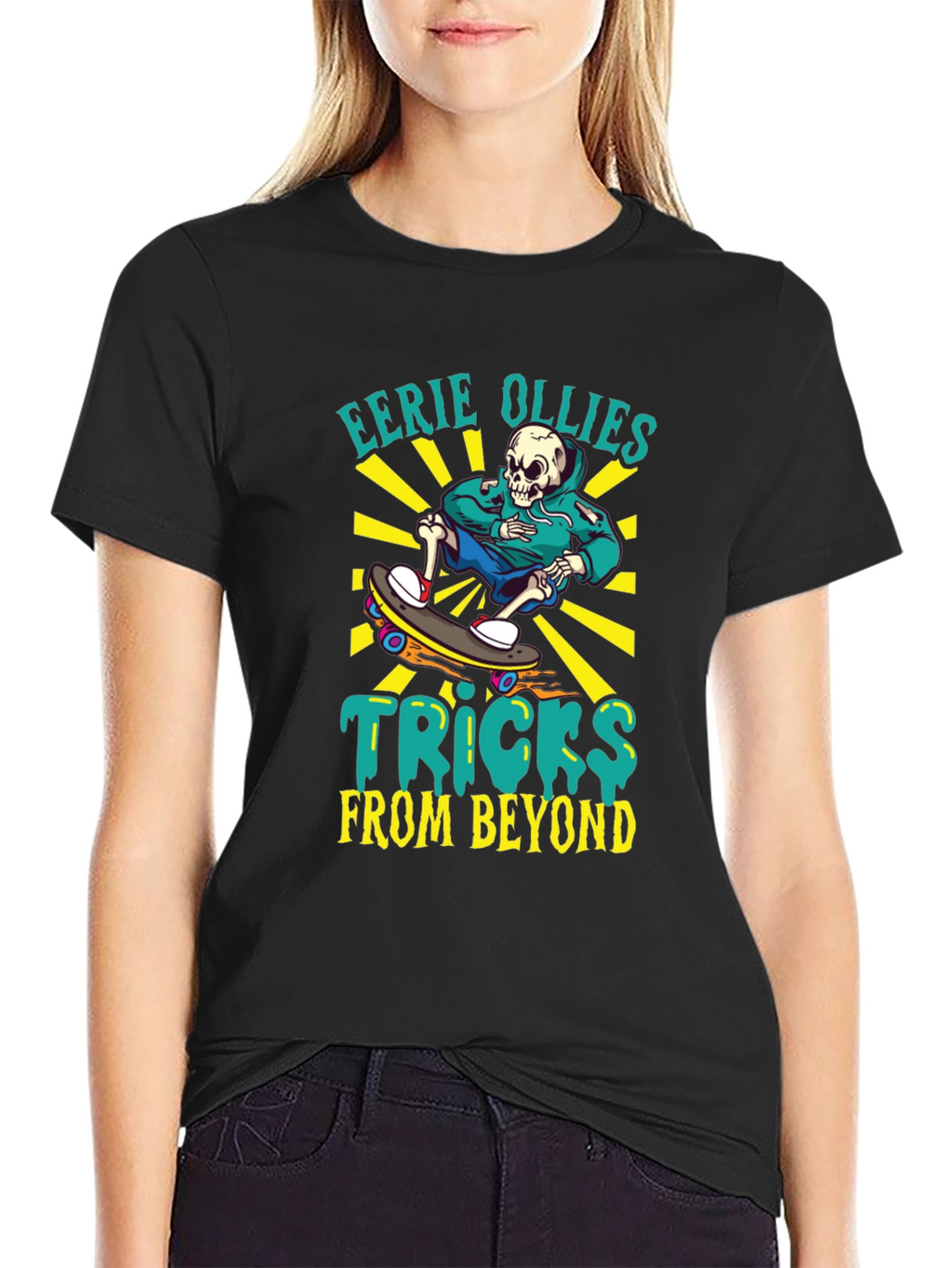 Eerie Ollies Skeleton Skateboard Graphic Tee