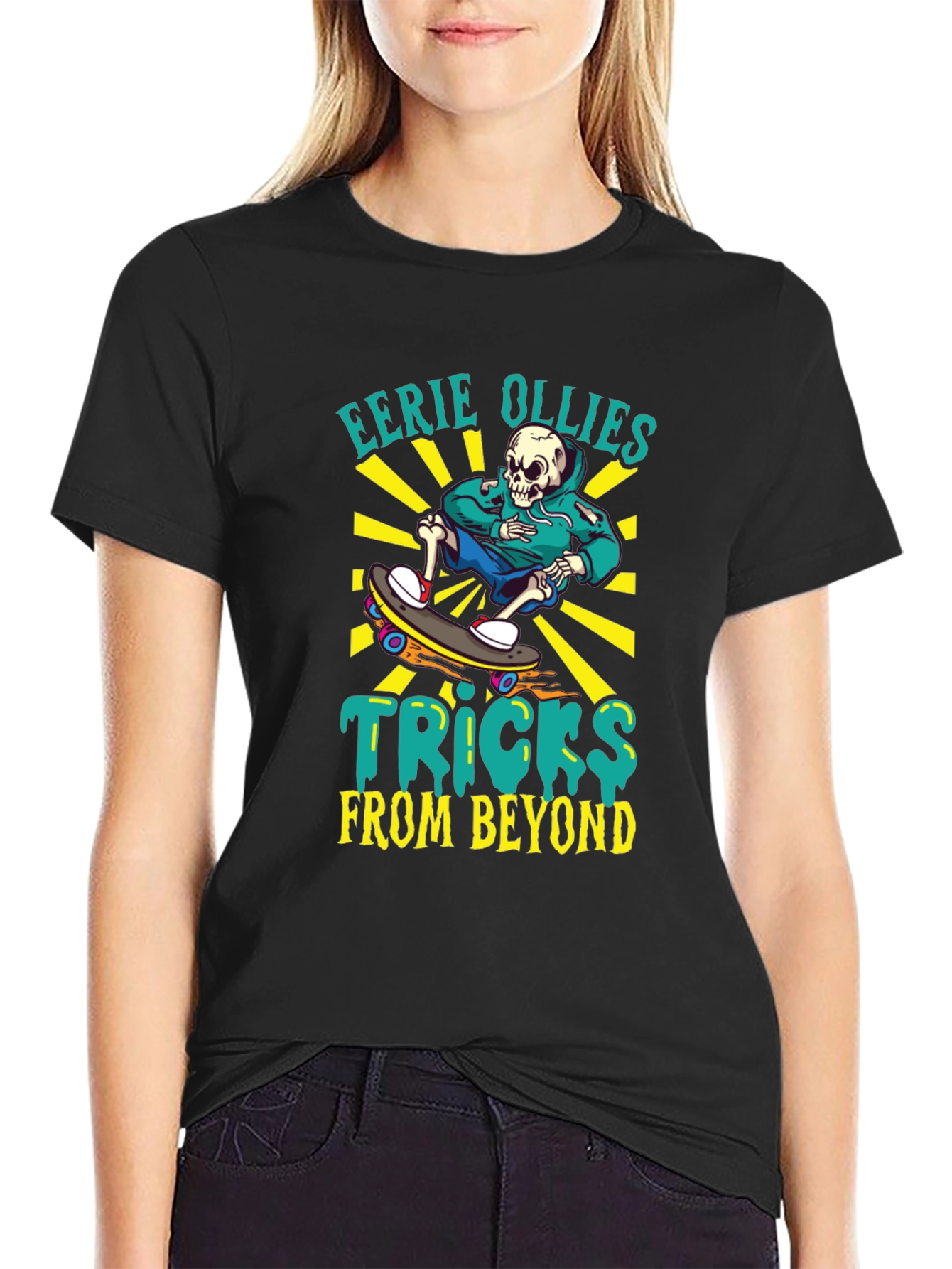 Eerie Ollies Skeleton Skateboard Graphic Tee