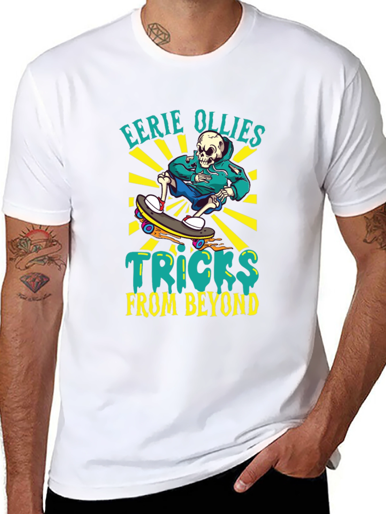 Eerie Ollies Skeleton Skateboard Graphic Tee